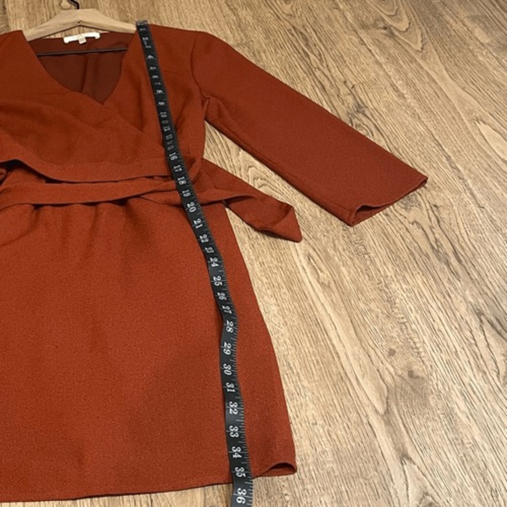 WAYF Burnt Orange Mini‎ Wrap Dress Size Small Boho Chic, V-Neck, Long 3/4 Sleeve - Picture 10 of 10